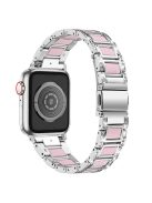 For Apple Watch Series 10 42mm / 9 8 7 41mm / 6 5 4 SE SE (2022) SE (2023) 40mm / 3 2 1 38mm Anti-Scratch Stainless Steel Resin Watch Band Rhinestone Decor Stylish Wrist Strap - Silver / Pink