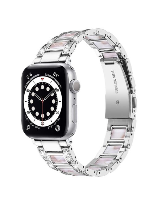 For Apple Watch Series 10 42mm / 9 8 7 41mm / 6 5 4 SE SE (2022) SE (2023) 40mm / 3 2 1 38mm Anti-Scratch Stainless Steel Resin Watch Band Rhinestone Decor Stylish Wrist Strap - Silver / Pink Mix