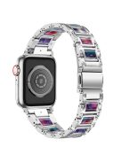 For Apple Watch Series 10 42mm / 9 8 7 41mm / 6 5 4 SE SE (2022) SE (2023) 40mm / 3 2 1 38mm Anti-Scratch Stainless Steel Resin Watch Band Rhinestone Decor Stylish Wrist Strap - Silver / Purple Green Mix