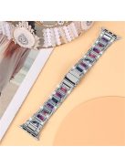 For Apple Watch Series 10 42mm / 9 8 7 41mm / 6 5 4 SE SE (2022) SE (2023) 40mm / 3 2 1 38mm Anti-Scratch Stainless Steel Resin Watch Band Rhinestone Decor Stylish Wrist Strap - Silver / Purple Green Mix