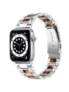 For Apple Watch Series 10 42mm / 9 8 7 41mm / 6 5 4 SE SE (2022) SE (2023) 40mm / 3 2 1 38mm Anti-Scratch Stainless Steel Resin Watch Band Rhinestone Decor Stylish Wrist Strap - Silver / Tortoiseshell Color