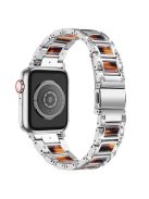 For Apple Watch Series 10 42mm / 9 8 7 41mm / 6 5 4 SE SE (2022) SE (2023) 40mm / 3 2 1 38mm Anti-Scratch Stainless Steel Resin Watch Band Rhinestone Decor Stylish Wrist Strap - Silver / Tortoiseshell Color