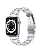 For Apple Watch Series 10 42mm / 9 8 7 41mm / 6 5 4 SE SE (2022) SE (2023) 40mm / 3 2 1 38mm Anti-Scratch Stainless Steel Resin Watch Band Rhinestone Decor Stylish Wrist Strap - Silver / White