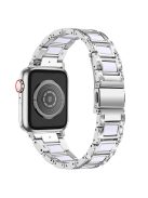 For Apple Watch Series 10 42mm / 9 8 7 41mm / 6 5 4 SE SE (2022) SE (2023) 40mm / 3 2 1 38mm Anti-Scratch Stainless Steel Resin Watch Band Rhinestone Decor Stylish Wrist Strap - Silver / White