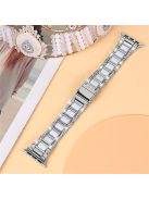 For Apple Watch Series 10 42mm / 9 8 7 41mm / 6 5 4 SE SE (2022) SE (2023) 40mm / 3 2 1 38mm Anti-Scratch Stainless Steel Resin Watch Band Rhinestone Decor Stylish Wrist Strap - Silver / White