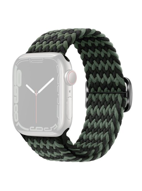 For Apple Watch Series 10 42mm / 9 8 7 41mm / 6 5 4 SE SE (2022) SE (2023) 40mm / 3 2 1 38mm Braided Stretchy Band Adjustable Elastic Soft Wristband Replacement - W-Shape Black / Green