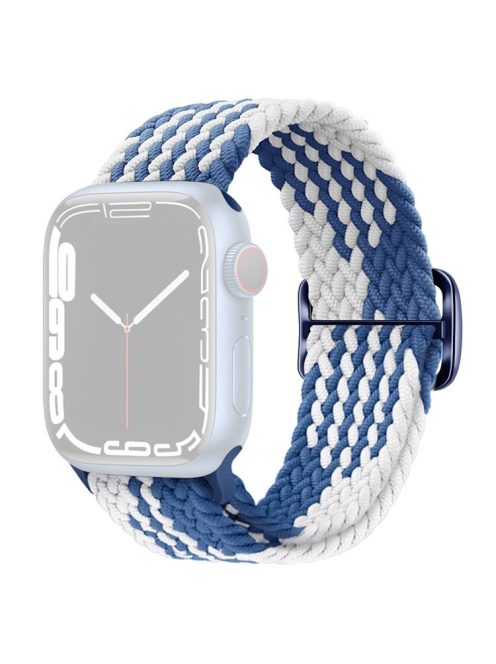 For Apple Watch Series 10 42mm / 9 8 7 41mm / 6 5 4 SE SE (2022) SE (2023) 40mm / 3 2 1 38mm Braided Stretchy Band Adjustable Elastic Soft Wristband Replacement - Z-Shape Blue / White