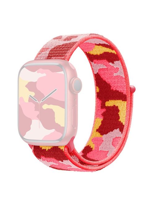 For Apple Watch Series 10 42mm / 9 8 7 41mm / 6 5 4 SE SE (2022) SE (2023) 40mm / 3 2 1 38mm Camouflage Nylon Watch Strap Replacement Adjustable Wrist Band - Red