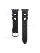 For Apple Watch Series 10 42mm / 9 8 7 41mm / 6 5 4 SE SE (2022) SE (2023) 40mm / 3 2 1 38mm Double Rings Design Genuine Leather Smart Watch Band Wrist Strap - Black