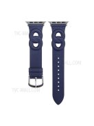 For Apple Watch Series 10 42mm / 9 8 7 41mm / 6 5 4 SE SE (2022) SE (2023) 40mm / 3 2 1 38mm Double Rings Design Genuine Leather Smart Watch Band Wrist Strap - Blue