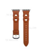 For Apple Watch Series 10 42mm / 9 8 7 41mm / 6 5 4 SE SE (2022) SE (2023) 40mm / 3 2 1 38mm Double Rings Design Genuine Leather Smart Watch Band Wrist Strap - Brown