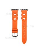 For Apple Watch Series 10 42mm / 9 8 7 41mm / 6 5 4 SE SE (2022) SE (2023) 40mm / 3 2 1 38mm Double Rings Design Genuine Leather Smart Watch Band Wrist Strap - Orange