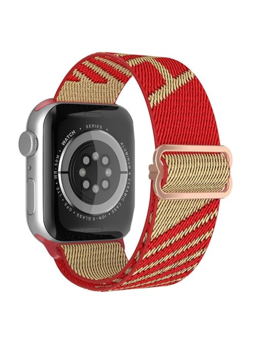 For Apple Watch Series 10 42mm / 9 8 7 41mm / 6 5 4 SE SE (2022) SE (2023) 40mm / 3 2 1 38mm Dual Color Nylon Watch Band Adjustable Wrist Strap Replacement - Khaki / Red