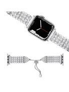 For Apple Watch Series 10 42mm / 9 8 7 41mm / 6 5 4 SE SE (2022) SE (2023) 40mm / 3 2 1 38mm Easy Adjustment Watch Band Pearl Decor Replacement Wrist Strap - Silver