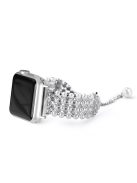 For Apple Watch Series 10 42mm / 9 8 7 41mm / 6 5 4 SE SE (2022) SE (2023) 40mm / 3 2 1 38mm Easy Adjustment Watch Band Pearl Decor Replacement Wrist Strap - Silver