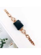 For Apple Watch Series 10 42mm / 9 8 7 41mm / 6 5 4 SE SE (2022) SE (2023) 40mm / 3 2 1 38mm Ethnic Style Metal Watch Band Heart Rhinestone Decor Bracelet Wrist Strap - Rose Gold