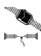 For Apple Watch Series 10 42mm / 9 8 7 41mm / 6 5 4 SE SE (2022) SE (2023) 40mm / 3 2 1 38mm Fashionable Pearls Rhinestone Decor Bracelet Metal Watch Band Replacement Wrist Strap - Black