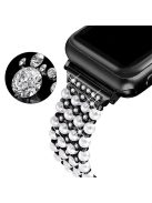 For Apple Watch Series 10 42mm / 9 8 7 41mm / 6 5 4 SE SE (2022) SE (2023) 40mm / 3 2 1 38mm Fashionable Pearls Rhinestone Decor Bracelet Metal Watch Band Replacement Wrist Strap - Black