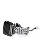 For Apple Watch Series 10 42mm / 9 8 7 41mm / 6 5 4 SE SE (2022) SE (2023) 40mm / 3 2 1 38mm Fashionable Pearls Rhinestone Decor Bracelet Metal Watch Band Replacement Wrist Strap - Black