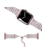 For Apple Watch Series 10 42mm / 9 8 7 41mm / 6 5 4 SE SE (2022) SE (2023) 40mm / 3 2 1 38mm Fashionable Pearls Rhinestone Decor Bracelet Metal Watch Band Replacement Wrist Strap - Rose Gold