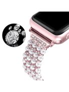 For Apple Watch Series 10 42mm / 9 8 7 41mm / 6 5 4 SE SE (2022) SE (2023) 40mm / 3 2 1 38mm Fashionable Pearls Rhinestone Decor Bracelet Metal Watch Band Replacement Wrist Strap - Rose Gold