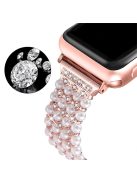 For Apple Watch Series 10 42mm / 9 8 7 41mm / 6 5 4 SE SE (2022) SE (2023) 40mm / 3 2 1 38mm Fashionable Pearls Rhinestone Decor Bracelet Metal Watch Band Replacement Wrist Strap - Rose Pink