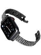 For Apple Watch Series 10 42mm / 9 8 7 41mm / 6 5 4 SE SE (2022) SE (2023) 40mm / 3 2 1 38mm Four Rows Rhinestone Decor Stainless Steel Watch Band Wrist Strap - Black