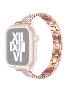 For Apple Watch Series 10 42mm / 9 8 7 41mm / 6 5 4 SE SE (2022) SE (2023) 40mm / 3 2 1 38mm Four Rows Rhinestone Decor Stainless Steel Watch Band Wrist Strap - Rose Gold