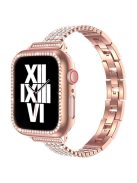 For Apple Watch Series 10 42mm / 9 8 7 41mm / 6 5 4 SE SE (2022) SE (2023) 40mm / 3 2 1 38mm Four Rows Rhinestone Decor Stainless Steel Watch Band Wrist Strap - Rose Gold