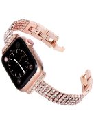 For Apple Watch Series 10 42mm / 9 8 7 41mm / 6 5 4 SE SE (2022) SE (2023) 40mm / 3 2 1 38mm Four Rows Rhinestone Decor Stainless Steel Watch Band Wrist Strap - Rose Gold