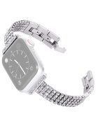 For Apple Watch Series 10 42mm / 9 8 7 41mm / 6 5 4 SE SE (2022) SE (2023) 40mm / 3 2 1 38mm Four Rows Rhinestone Decor Stainless Steel Watch Band Wrist Strap - Silver