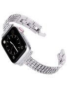 For Apple Watch Series 10 42mm / 9 8 7 41mm / 6 5 4 SE SE (2022) SE (2023) 40mm / 3 2 1 38mm Four Rows Rhinestone Decor Stainless Steel Watch Band Wrist Strap - Silver