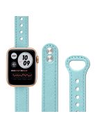 For Apple Watch Series 10 42mm / 9 8 7 41mm / 6 5 4 SE SE (2022) SE (2023) 40mm / 3 2 1 38mm Genuine Cowhide Leather Watch Band Double Rivet Replacement Strap with Connector - Baby Blue