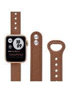 For Apple Watch Series 10 42mm / 9 8 7 41mm / 6 5 4 SE SE (2022) SE (2023) 40mm / 3 2 1 38mm Genuine Cowhide Leather Watch Band Double Rivet Replacement Strap with Connector - Brown