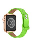 For Apple Watch Series 10 42mm / 9 8 7 41mm / 6 5 4 SE SE (2022) SE (2023) 40mm / 3 2 1 38mm Genuine Cowhide Leather Watch Band Double Rivet Replacement Strap with Connector - Fluorescent Green