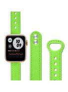 For Apple Watch Series 10 42mm / 9 8 7 41mm / 6 5 4 SE SE (2022) SE (2023) 40mm / 3 2 1 38mm Genuine Cowhide Leather Watch Band Double Rivet Replacement Strap with Connector - Fluorescent Green