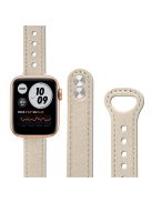 For Apple Watch Series 10 42mm / 9 8 7 41mm / 6 5 4 SE SE (2022) SE (2023) 40mm / 3 2 1 38mm Genuine Cowhide Leather Watch Band Double Rivet Replacement Strap with Connector - Ivory White