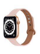 For Apple Watch Series 10 42mm / 9 8 7 41mm / 6 5 4 SE SE (2022) SE (2023) 40mm / 3 2 1 38mm Genuine Cowhide Leather Watch Band Double Rivet Replacement Strap with Connector - Light Pink