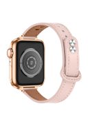 For Apple Watch Series 10 42mm / 9 8 7 41mm / 6 5 4 SE SE (2022) SE (2023) 40mm / 3 2 1 38mm Genuine Cowhide Leather Watch Band Double Rivet Replacement Strap with Connector - Light Pink