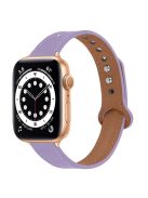 For Apple Watch Series 10 42mm / 9 8 7 41mm / 6 5 4 SE SE (2022) SE (2023) 40mm / 3 2 1 38mm Genuine Cowhide Leather Watch Band Double Rivet Replacement Strap with Connector - Light Purple