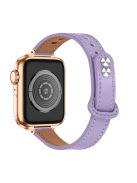 For Apple Watch Series 10 42mm / 9 8 7 41mm / 6 5 4 SE SE (2022) SE (2023) 40mm / 3 2 1 38mm Genuine Cowhide Leather Watch Band Double Rivet Replacement Strap with Connector - Light Purple