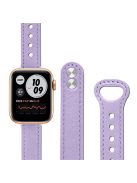 For Apple Watch Series 10 42mm / 9 8 7 41mm / 6 5 4 SE SE (2022) SE (2023) 40mm / 3 2 1 38mm Genuine Cowhide Leather Watch Band Double Rivet Replacement Strap with Connector - Light Purple