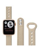 For Apple Watch Series 10 42mm / 9 8 7 41mm / 6 5 4 SE SE (2022) SE (2023) 40mm / 3 2 1 38mm Genuine Cowhide Leather Watch Band Double Rivet Replacement Strap with Connector - Milk Tea Brown