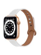 For Apple Watch Series 10 42mm / 9 8 7 41mm / 6 5 4 SE SE (2022) SE (2023) 40mm / 3 2 1 38mm Genuine Cowhide Leather Watch Band Double Rivet Replacement Strap with Connector - White