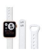 For Apple Watch Series 10 42mm / 9 8 7 41mm / 6 5 4 SE SE (2022) SE (2023) 40mm / 3 2 1 38mm Genuine Cowhide Leather Watch Band Double Rivet Replacement Strap with Connector - White