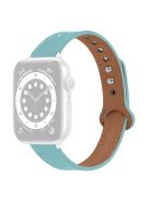 For Apple Watch Series 10 42mm / 9 8 7 41mm / 6 5 4 SE SE (2022) SE (2023) 40mm / 3 2 1 38mm Genuine Cowhide Leather Watch Band Double Snap Button Replacement Strap (Black Connector) - Baby Blue