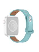 For Apple Watch Series 10 42mm / 9 8 7 41mm / 6 5 4 SE SE (2022) SE (2023) 40mm / 3 2 1 38mm Genuine Cowhide Leather Watch Band Double Snap Button Replacement Strap (Black Connector) - Baby Blue