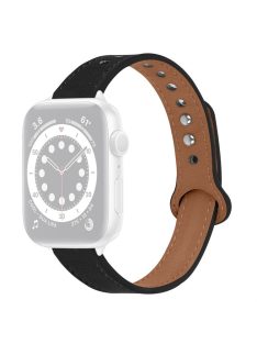   For Apple Watch Series 10 42mm / 9 8 7 41mm / 6 5 4 SE SE (2022) SE (2023) 40mm / 3 2 1 38mm Genuine Cowhide Leather Watch Band Double Snap Button Replacement Strap (Black Connector) - Black