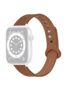 For Apple Watch Series 10 42mm / 9 8 7 41mm / 6 5 4 SE SE (2022) SE (2023) 40mm / 3 2 1 38mm Genuine Cowhide Leather Watch Band Double Snap Button Replacement Strap (Black Connector) - Brown