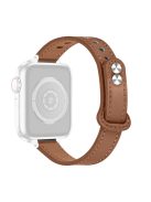 For Apple Watch Series 10 42mm / 9 8 7 41mm / 6 5 4 SE SE (2022) SE (2023) 40mm / 3 2 1 38mm Genuine Cowhide Leather Watch Band Double Snap Button Replacement Strap (Black Connector) - Brown